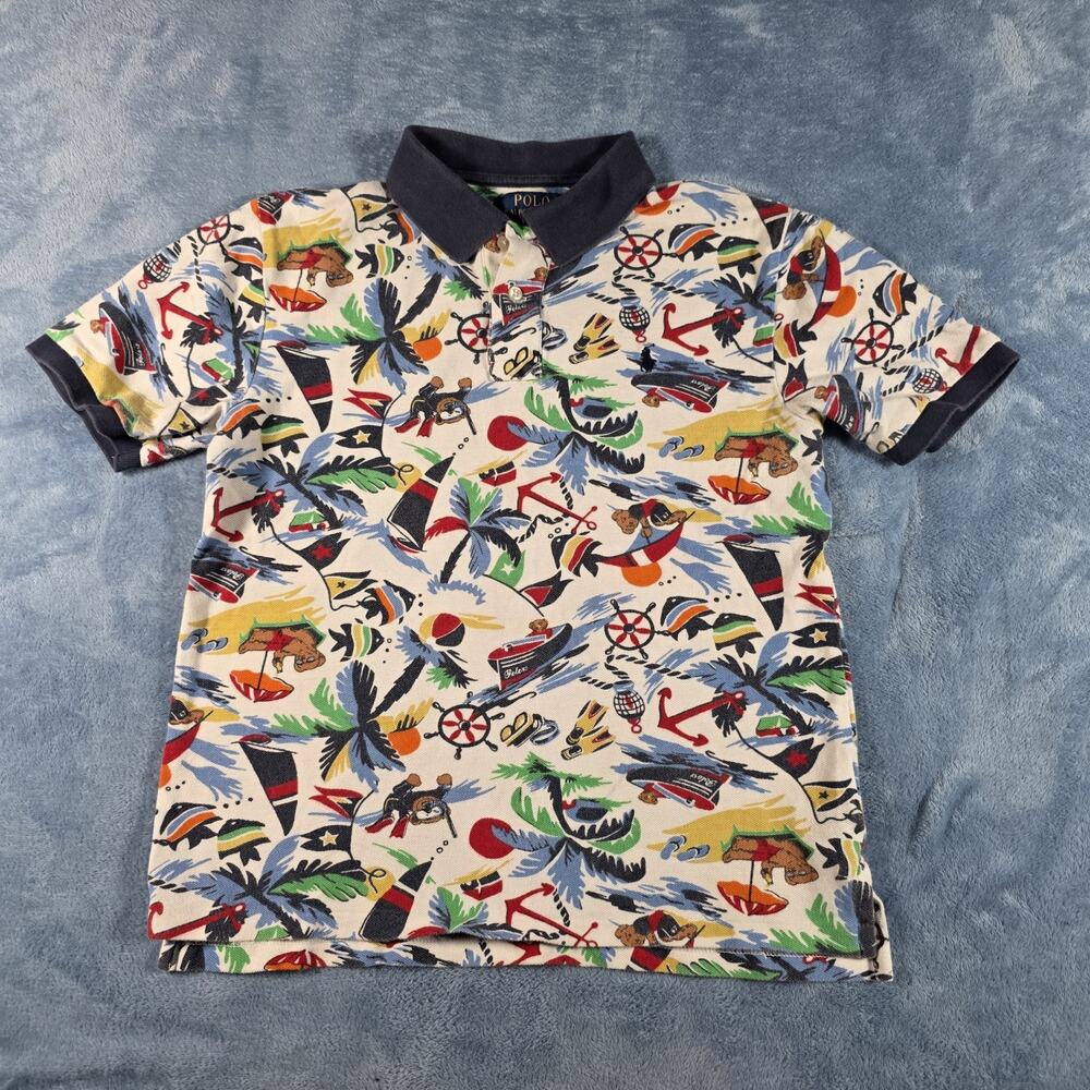 Polo Ralph Lauren Boys L 14-16 Nautical All Over Print Cotton Mesh Polo